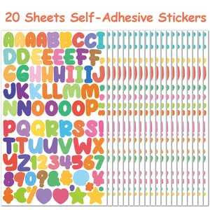 20 Sheets Multicolor Cartoon-Style Alphabet & Number Stickers, Self-Adhesive Mini Waterproof Stickers, Suitable for Water Bottles, Scrapbooks, Notebook Labels, Gift Cards, Mailboxes & DIY Art Signs, Ideal for Classroom & Home Decor