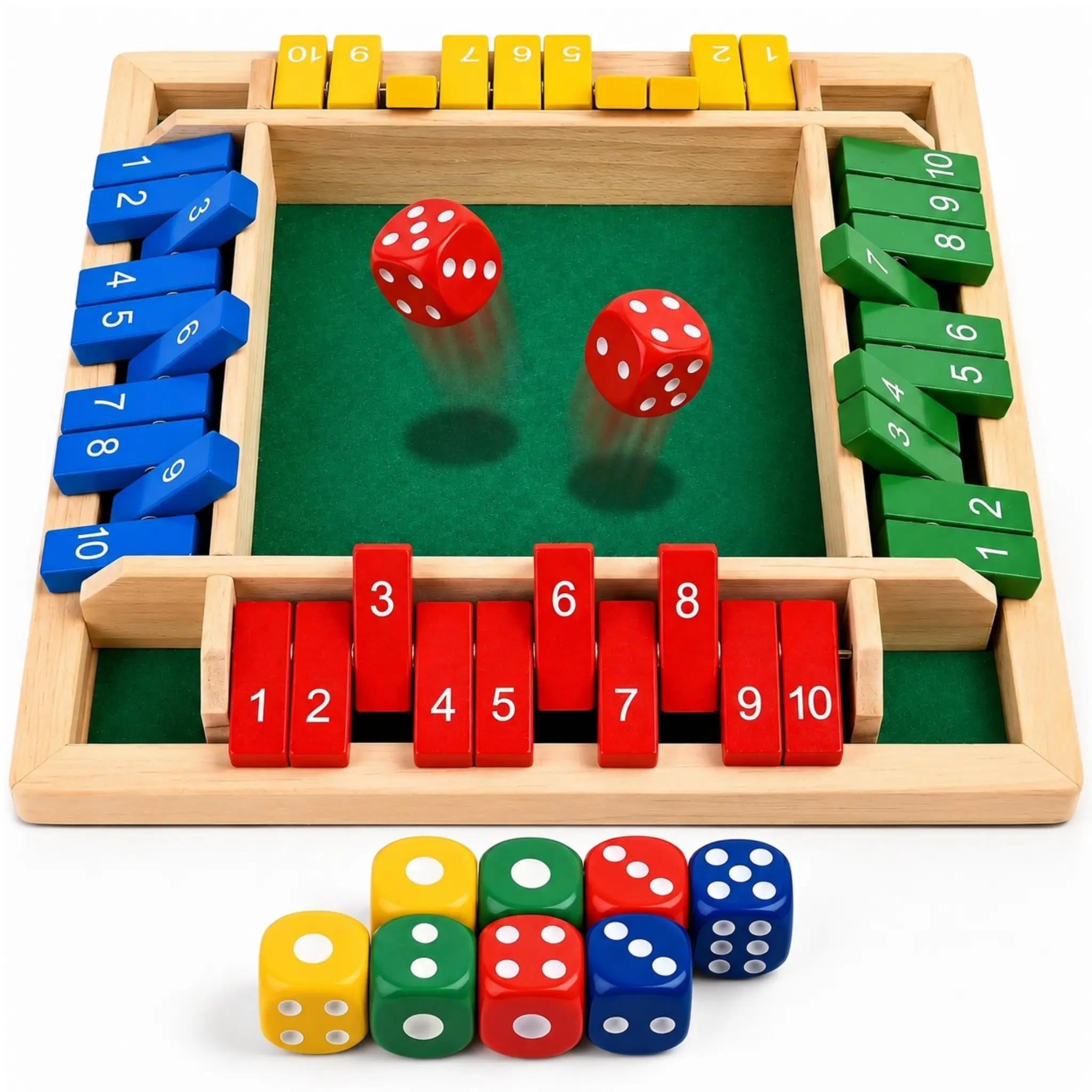 Premium Birch Wood Shut The Box Tabletop Game - Colored Dice Counting Set, 2-4 Player Math Activity, Toddler Learning Boredom Buster for Family Game Night Screen-Free Educational Toy, Tabletop Games, Toddler Learning Activities