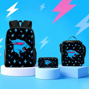 Mr Beast Lightning Cat 3PCS Backpack Set School Backpack with Shoulder Bag & Pencil Case, Large Capacity Student Bookbag, Lightweight Travel Daypack, Back to School Gift for Boys Girls Teens