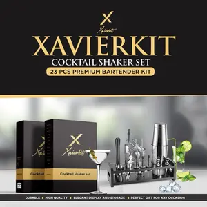 Xavierkit Premium Cocktail Shaker Set - 23 PCS Premium Bartender Kit with Durable Utensils for Elegant Cocktail Presentation Transparent Whiskey