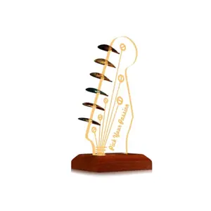 Light Up Guitar Pick Holder – Electric Guitar Headstock Shaped Acrylic & Wooden USB Display Case, Perfect Gift for Guitar Players