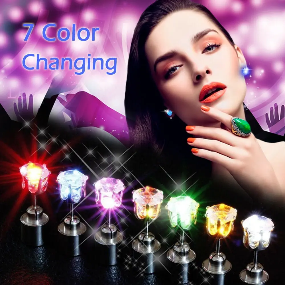 HOMEYA Unisex Color-Changing LED Stud Earrings, 1/2/3-Pair Flashing Earrings for Women, Ideal for Rave Parties & Christmas Halloween Costume Jewelry, Led Glow