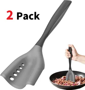 2 Pack Must-Have Nonstick Cooking Spoon，Durable BPA-Free Silicone Mincing Spatula Meat with Grease Draining Slots-Ergonomic Easy Stir, Scoop & Scrape，Must-Have Kitchen Gadget mothersdaysale