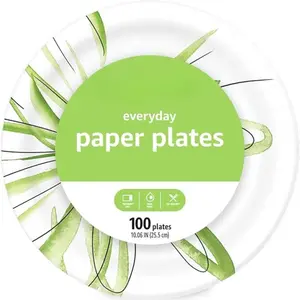 Everyday Disposable Paper Plates, 10 Inch, Microwave-Safe, Cut Resistant, Soak-Proof, 100 Count
