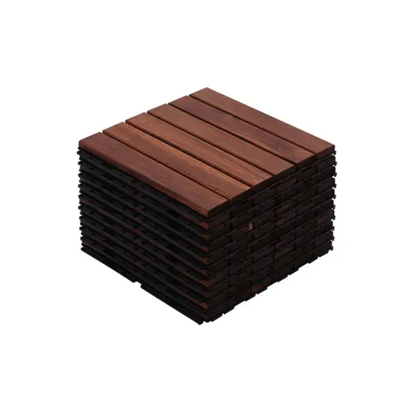 10-Pack Acacia Hardwood Deck Tiles, 12x12" Interlocking Striped Waterproof Outdoor Flooring for Patio, Balcony & Garden
