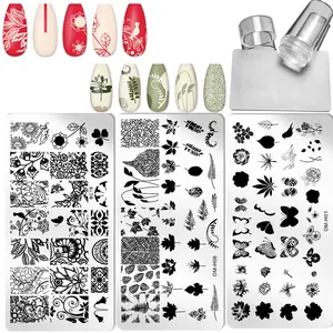 Nail Stamping Set, 5 Counts/set Nail Art Stamping Templates & Plate & Scraper, Professional Nail Art Tool for Women & Girls, Flower Nails, Diy Nail Art, Diy Manicure