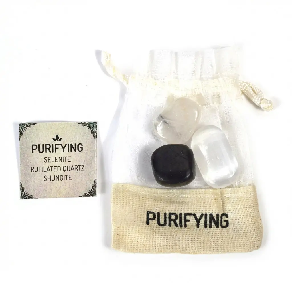 Purifying Gemstone Kit — Selenite, Rutilated Quartz &amp; Shungite Crystal Set