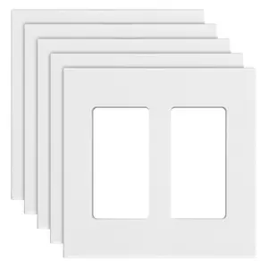 Premium 5-Pack White 2-Gang Rocker Switch Wall Plates - 4.57 x 4.53 Inches