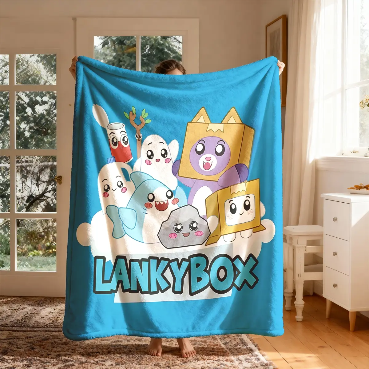 Lankybox Cute Character Flannel Cozy Blanket, Large Size, Soft Lightweight Warm, Perfect for Bed Sofa Office Camping Travel, Valentine's Gift, Blanket Gifts