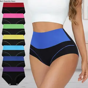 Plus Size Women's High Waisted Full Coverage Soft Cotton Panties for Daily Wear & Workout Comfortable Durable Lingerie Fit Athletic Mixed Color Sports Clothes Activewear