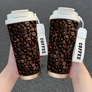 This 500ml 316 stainless steel thermos with coffee bean texture, Thermal, is perfect for office commutes, keeping drinks hot or cold, ideal for Americano lovers. It offers three ways to enjoy coffee in one cup and can also be used in the car