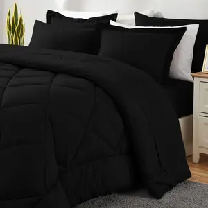 Orbby Black 5-Piece Bed in a Bag Comforter Set – Ultra Soft Microfiber All Season Bedding, Cozy Comforter, Deep Pocket Sheets, Minimalist Dorm Essential
