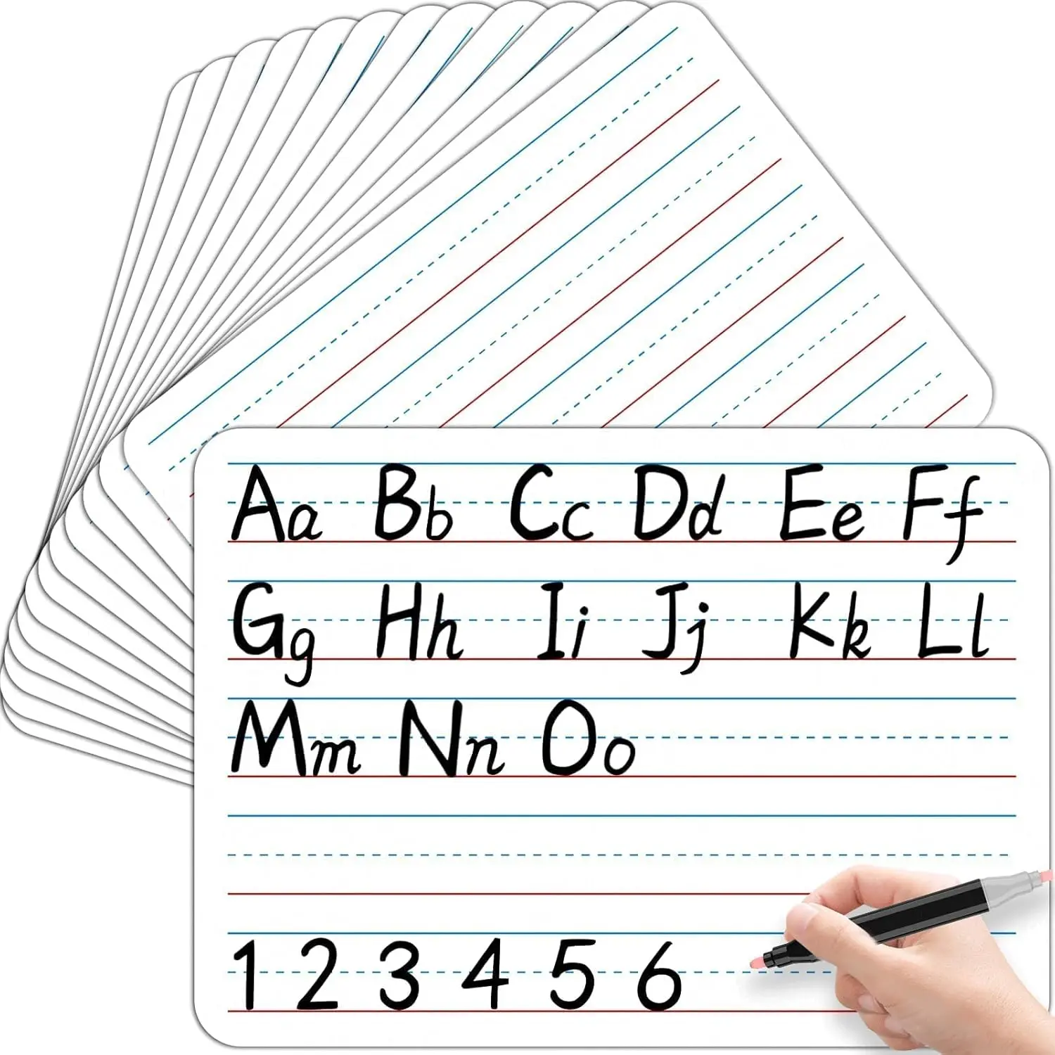 24pcs Double Sided Cardboard Lined Dry Erase Whiteboard Ruled Writing Paper Cardboard Handwriting Practice for Student Teacher Learning Tool Mini Portable Drawing Learning 12" x 9"