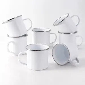 6 Pack White Enamel Mugs with Metal Rim, Food Grade Cups for Camping, Home, Party & Daily Use Drinkware Mug Cup Tumbler Reusable Washable Ceramic Coffee Reuse Portable Classic gifts