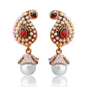 Exclusive Gold Plated Ethnic Style Stunning Pearl Drop Jhumka Earrings For Women Wedding Bridal Fashion Jewelry