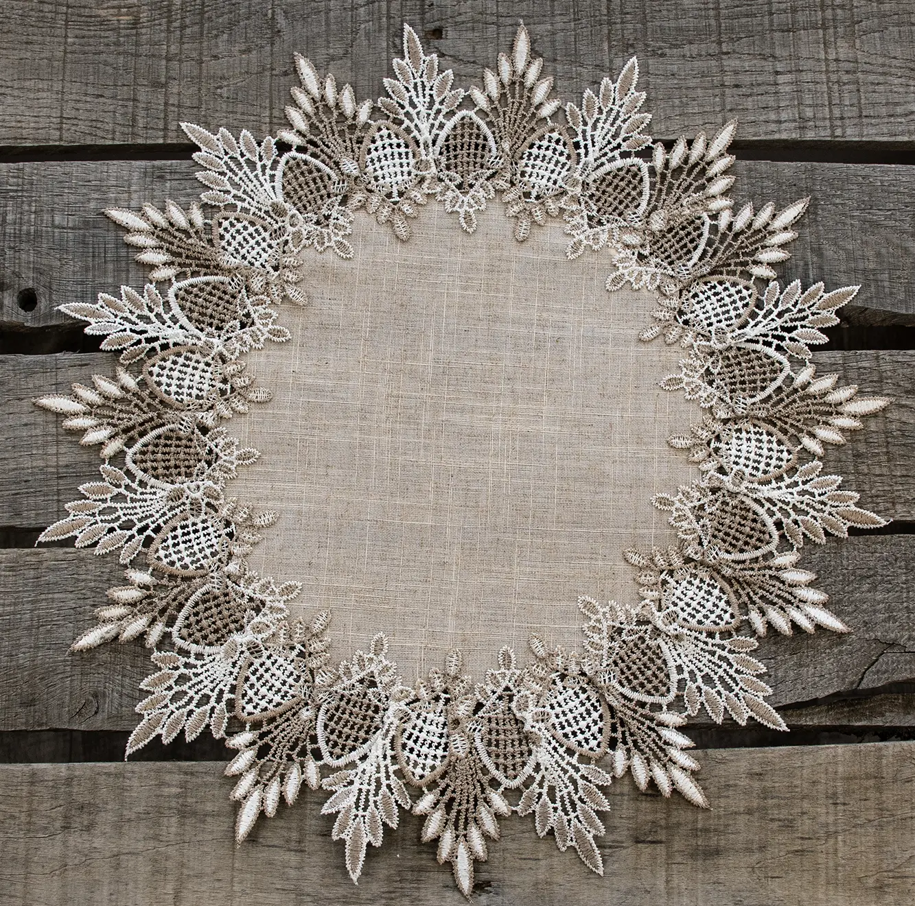 Linens Art And Things - Neutral Earth Tone Beige Lace Round Doilies (11" / 16" Round)