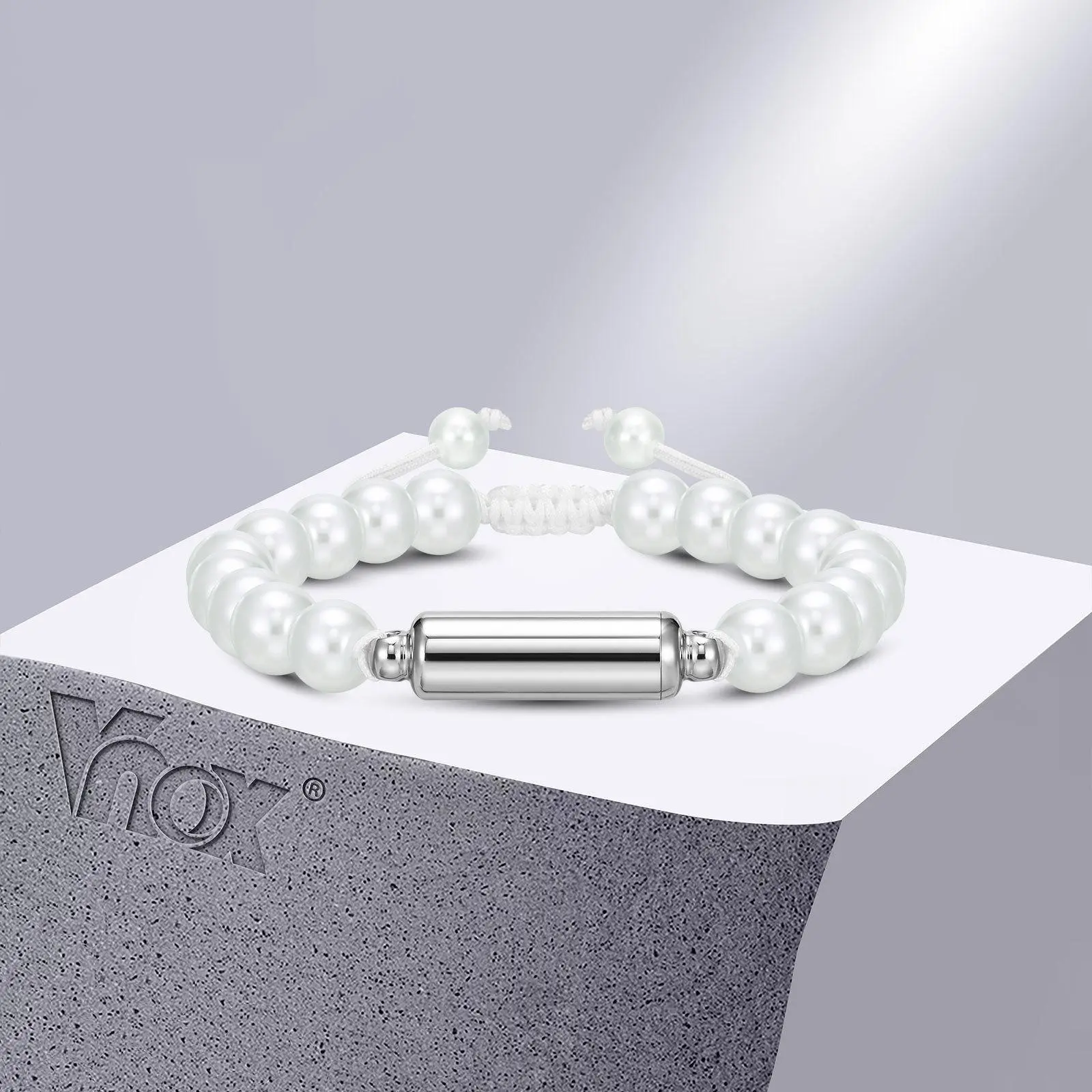 Vnox Cremation Urn Bracelets for Women Men,8MM Simulated Pearl Tiger Eye Beads Chain Wristband, Pet Family Ashes Holder Jewelry