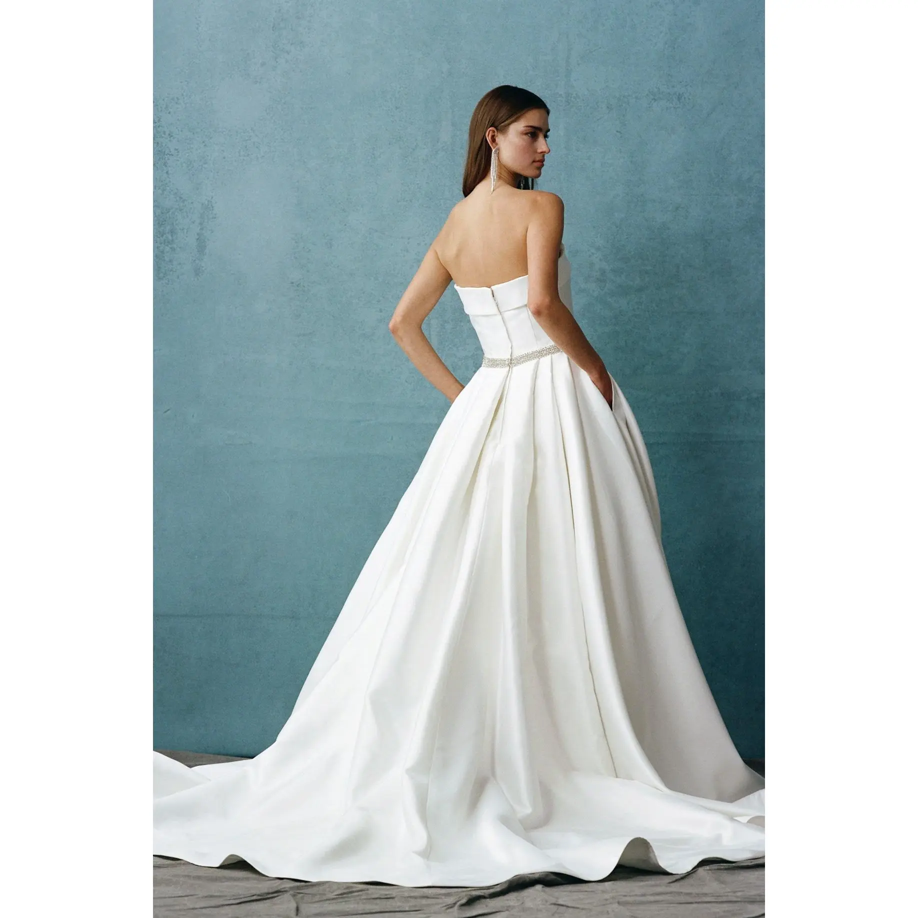 Strapless Mikado Ball Gown Wedding Dress with Beaded Waist – Classic Bridal Gown - SIACW29013