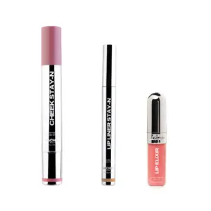 Cheek & Lip STAY-N TRIO -All-day Liquid Blush - Long-lasting, buildable, ultra-blendable + LIP LINER STAY-N - Peel-Off Lip Liner Stain - All Day & Night + Lip Glaze Elixir - 3-in-1 Balm + Oil + Gloss - Lip Glaze - Long-lasting Shine & Hydration