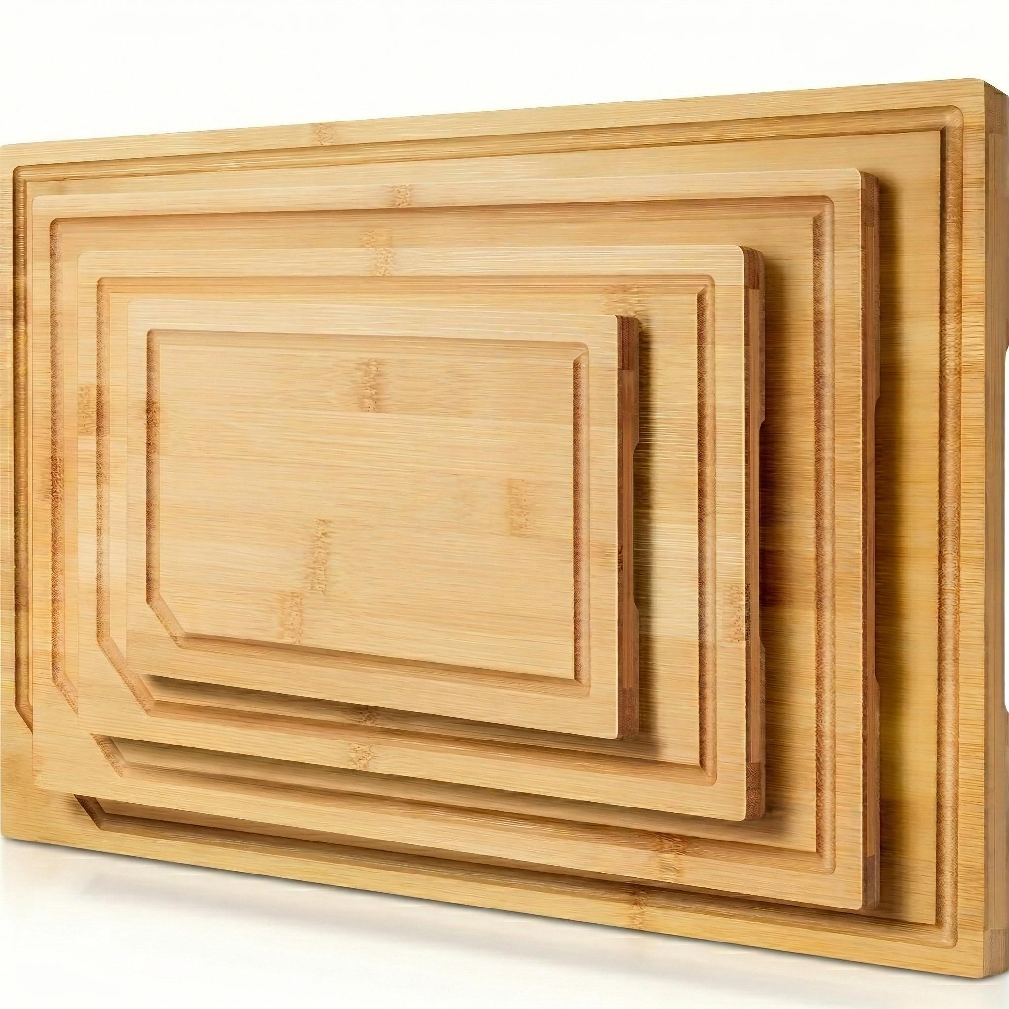 4PCS Extra Large Bamboo Cutting Board Set, Heavy Duty Kitchen Chopping Boards with Juice Grooves, Multi-Size Boards for Meat, Vegetables, Fruits & Cheese, Natural Bamboo Kitchen Essentials