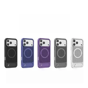 Honeycomb Cooling Magnetic Case for iPhone 17 16 15 14 13 Pro Max - with Metal Kickstand, MagSafe Compatible Military-Grade Shockproof Rugged Phone Cover