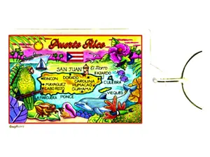 Puerto Rico Map Acrylic Rectangular Souvenir Keychain 2.5" X 1.5"