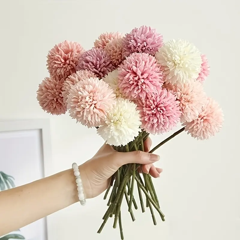 Synthetic chrysanthemum set, Fake flowers, realistic dandelion flowers, suitable for home decoration, weddings, holidays, and outdoor use, made of durable plastic, maintenance-free, perfect for tabletop displays and floral decorations