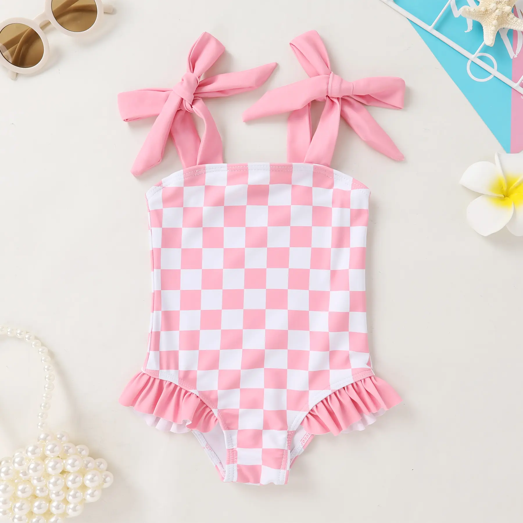 Younger Tree Baby Toddler Girls' 1-Piece Colorblock Striped Adjustable Strap Beach-Ready Suit, Soft Polyester Blend Bathing Wear for Swimming Pool, Colorblock Fun 1-Piece for Easy Swimming,  Childrens Swimwear Swimoutfit, One Piece