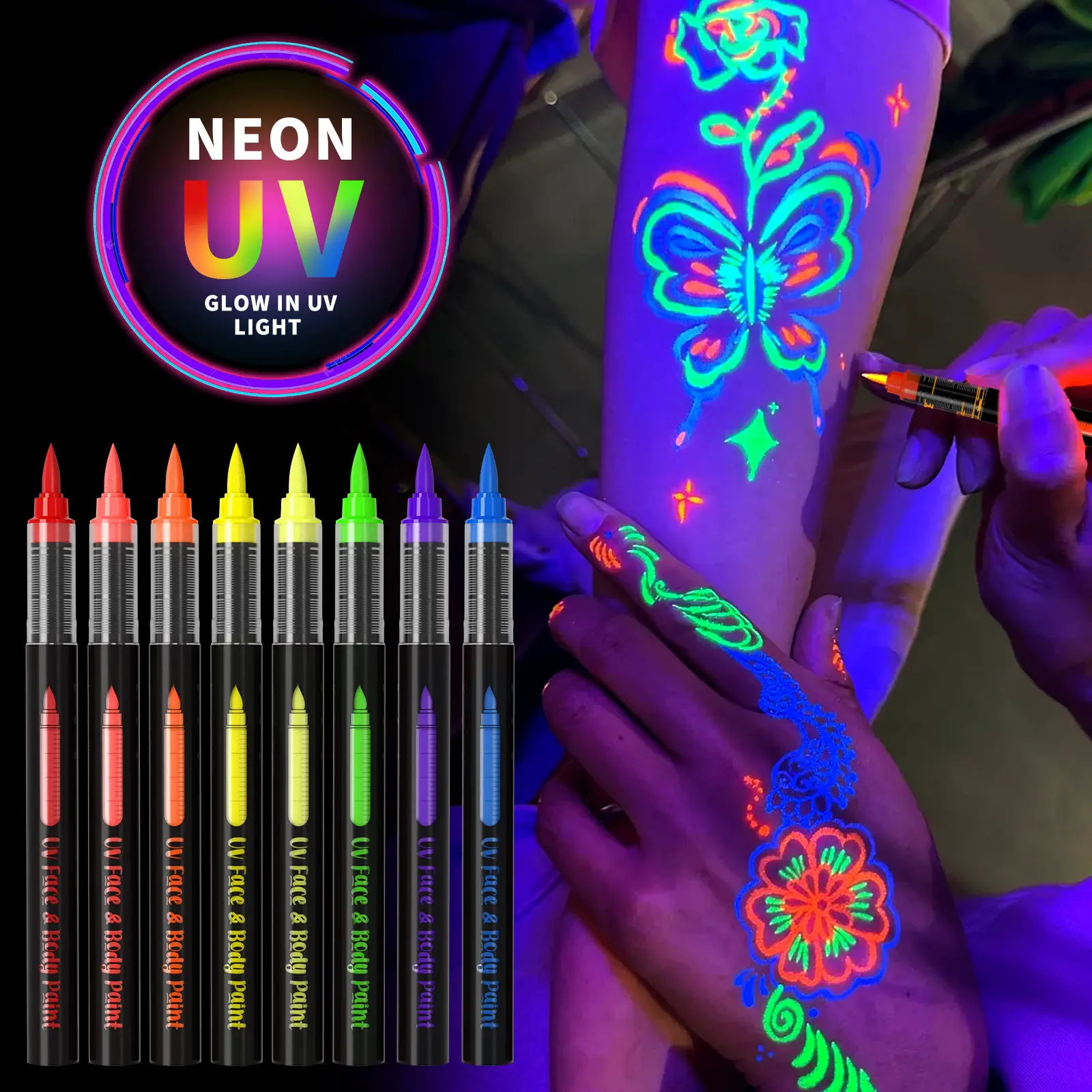 UV Art Painting Pen, Fluorescent Marker Pen, Glow Markers, Luminous Markers, Direct Liquid Soft Tip Marker, Artistic Coloring Pen, Art Pens, Art Drawing, Ideal for Creative Projects