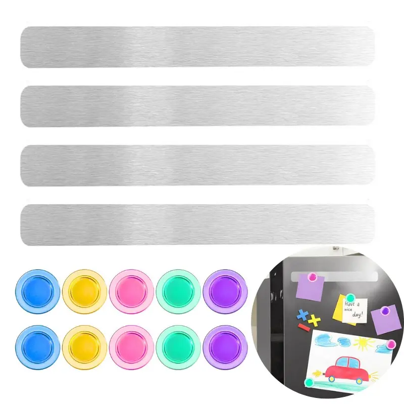 Magnetic Strip Set with 10 Colorful Magnets, Self-Adhesive Magnetic Board for Office and Home Decor, Photo Wall Organizer