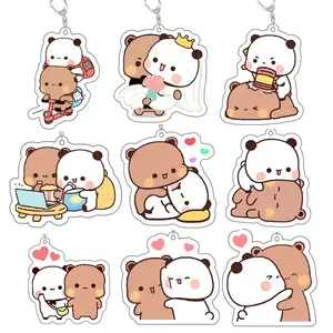 Cute Bubu Dudu Keychain Figure Couple Baby Grey Bear White Panda Key Chain Car Ring Jewelry Fans Gifts Bag Pendant Accessories