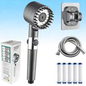 Filtered Shower Head Combo Set, 4-Setting High-Pressure Rainfall Handheld Shower Head, 59" Stainless Steel Hose, Adjustable Bracket, 5 Chlorine Filter Cartridges for Heavy Metal Removal, Home Spa Use, Gray/Black, Filtered Shower Heads