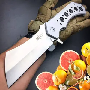 12" GIANT Silver Razor Cleaver Spring Assist-Open Chef's Knife High Carbon Steel Blade