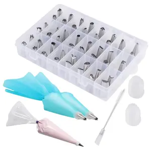 63 Counts Piping Bag and Tips Set, 48 Counts Decorating Piping Tips with 2 Connectors, 1 Cleaning Brush, 2 Pastry Bags and 10 Ice Bags with Storage Box Cake Decorating Tip Supplies Kit Cupcake Cookie Baking Tool