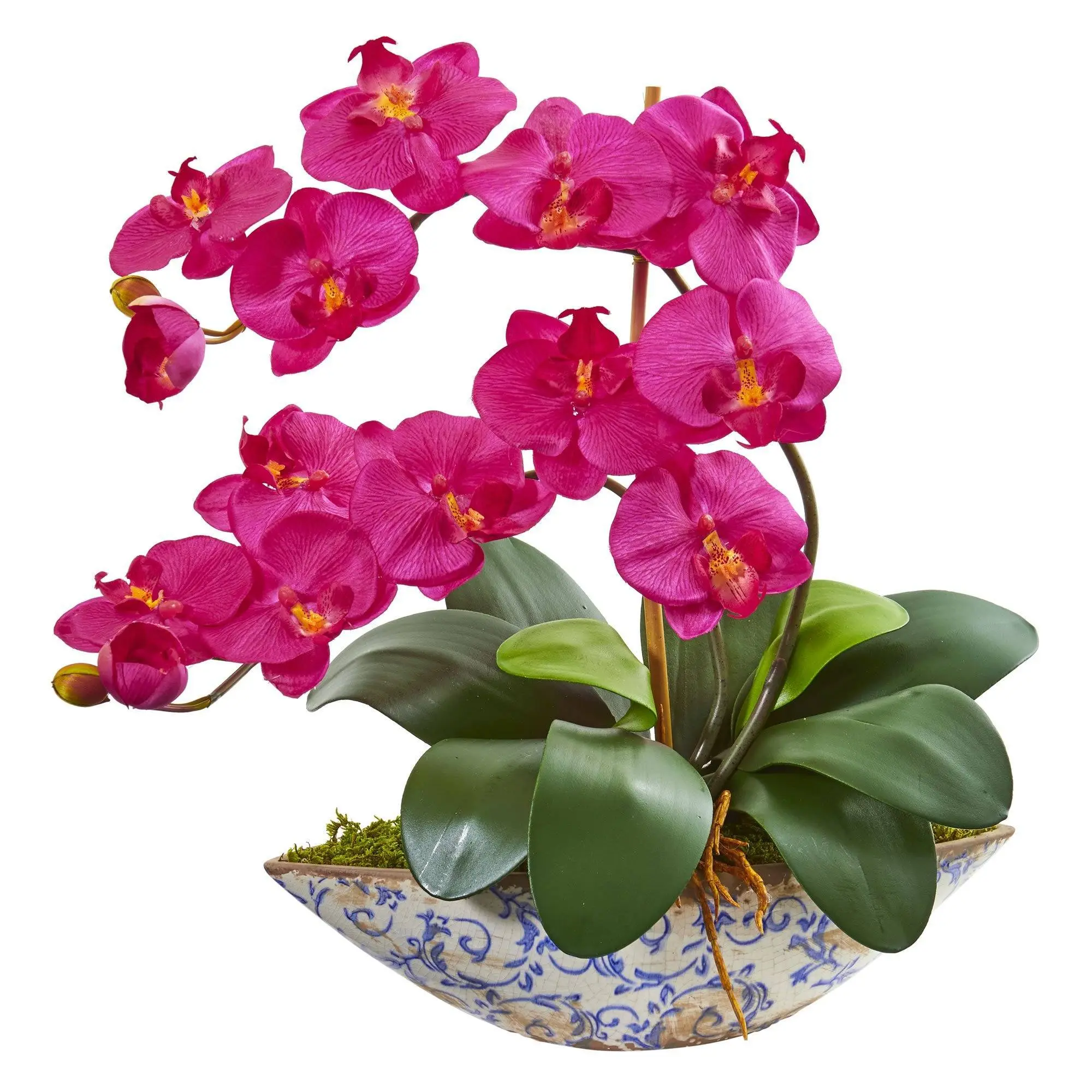 Artificial Silk Phalaenopsis Orchid Bouquet Arrangement in Vase - Casual Artificial Flowers with Floral Decor Flower Design, Table & Pillar Candle Pairing Accents for Home Decor