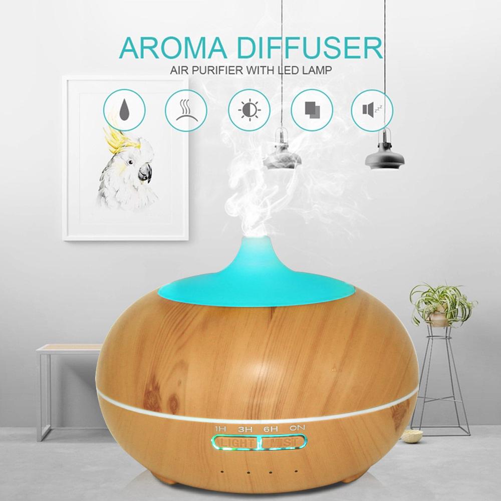 550ml Wood Grain Essential Oil Diffuser & Air Humidifier with Remote operation Control, Ultrasonic Aromatherapy Machine, 7 Color LED Light, Air Purifier, Includes 6 Oils Aromatherapy Diffuser with Lights Aroma plant Diffuser Aroma Diffuser CoolRelief