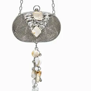 Vintage Brass Mini Brass Bag – SILVER Statement Evening Handbag with Crystal Detail
