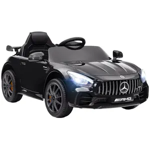 Licensed Mercedes-Benz AMG GTR 12V Kids Electric Ride-On Car, Battery-Powered with Remote Control, Transport Wheels, Soft Start, Lights, Music, Horn, 3 Speeds for 3-6 Years Old, Black