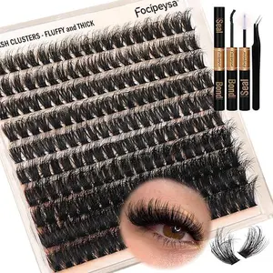 Focipeysa Lash Extension Kit - 200D Fluffy Individual Lashes, Lash Bond & Remover, Applicator - DIY Lashes Extension - Luxury, Makeup