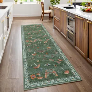 GARVEE Mushroom Insect Rug 2x6 Runners for Hallways, Boho Kitchen Runner Rugs Non Slip Bath Runner, Modern Washable Runner Rug for Bedroom, Soft Long Rugs for Entryway Bathroom Laundry Dorm, Blue