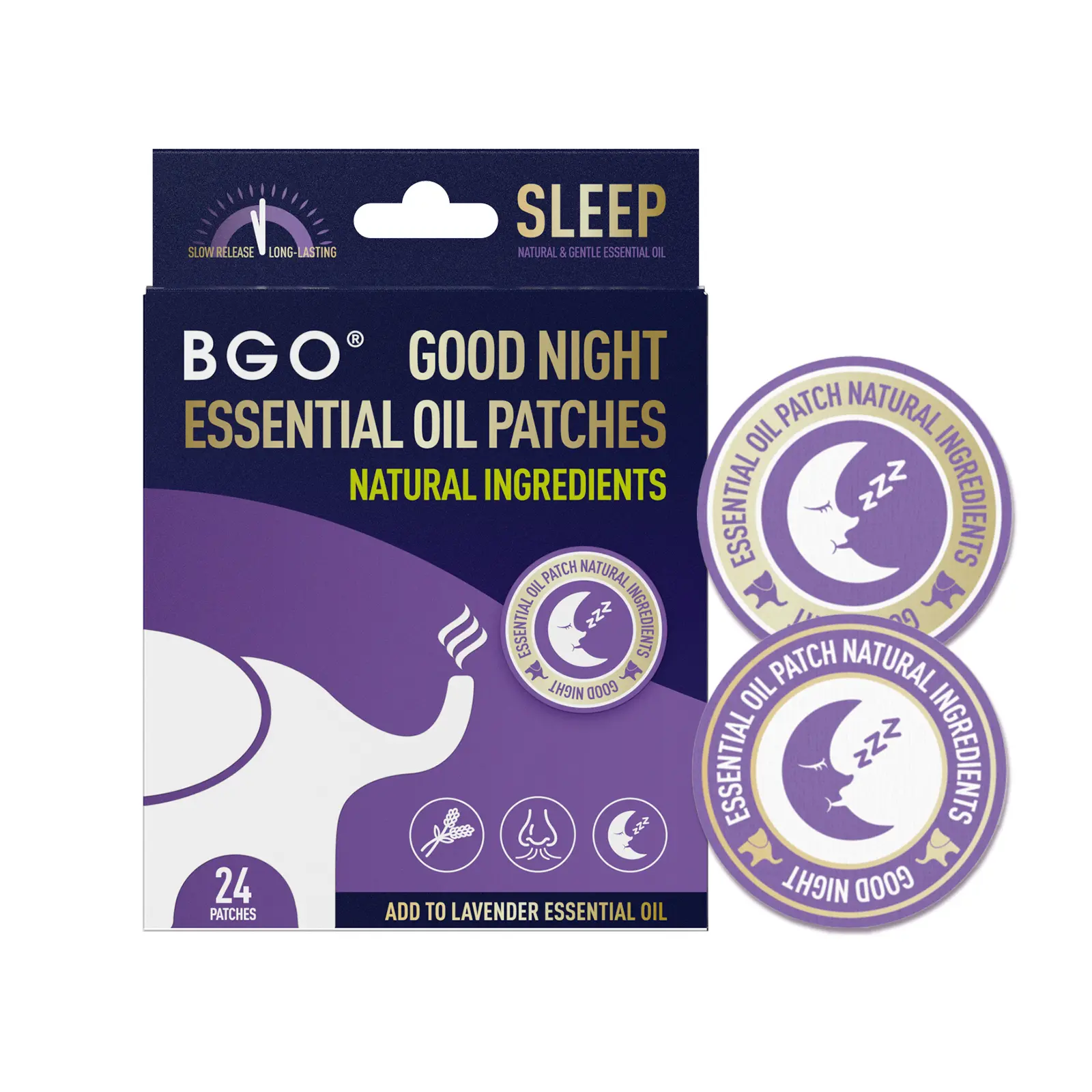 BGO Sleep Patches,BGO Sleep Essential Oil Patches,Natural Lavender Aromatherapy Sleep Support Patches for Adults, Deep Relax Sleep Aid Stickers, 24 Patches<A>