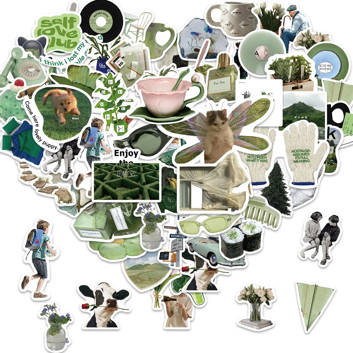 53PCS Durable Green Waterproof Vinyl Stickers, Scrapbook Supplies & Cute Aesthetic Accessories for Girls-Teenagers, DIY Decor for Water Bottles, Laptops, Girls/Teens