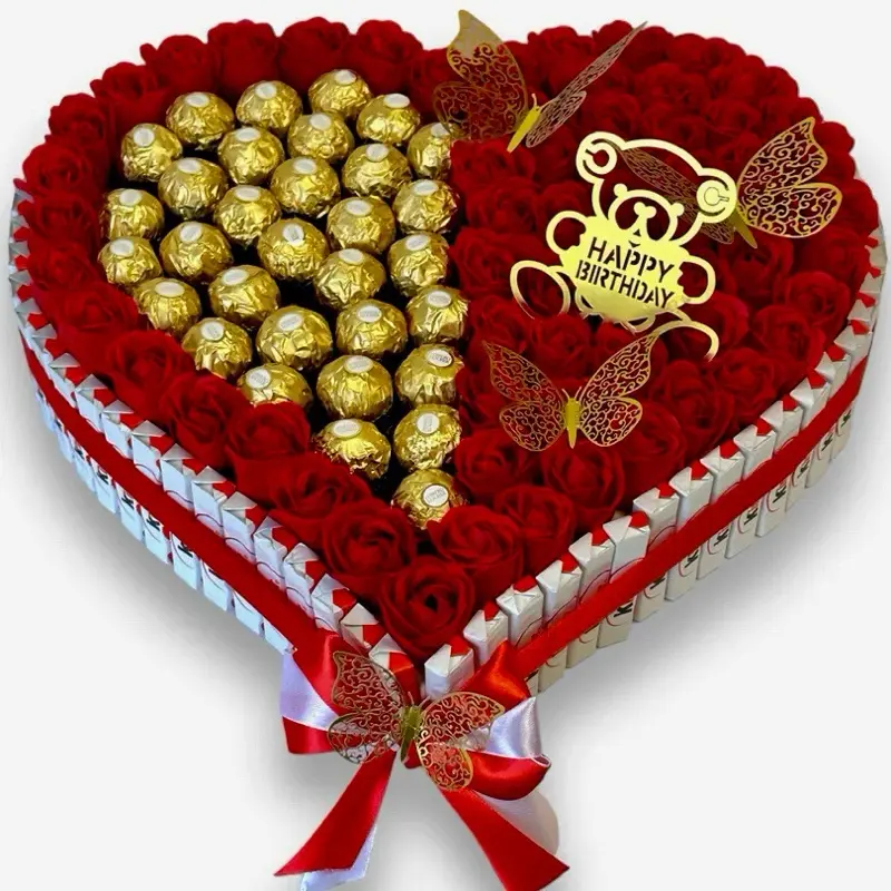 Ferrero Rocher Chocolate Candy Snack Dessert - Heart-Shaped Ribbon Gift Box, Romantic Love Gift for Girlfriend, Birthday & Valentine's Day Butterfly-Themed Treats