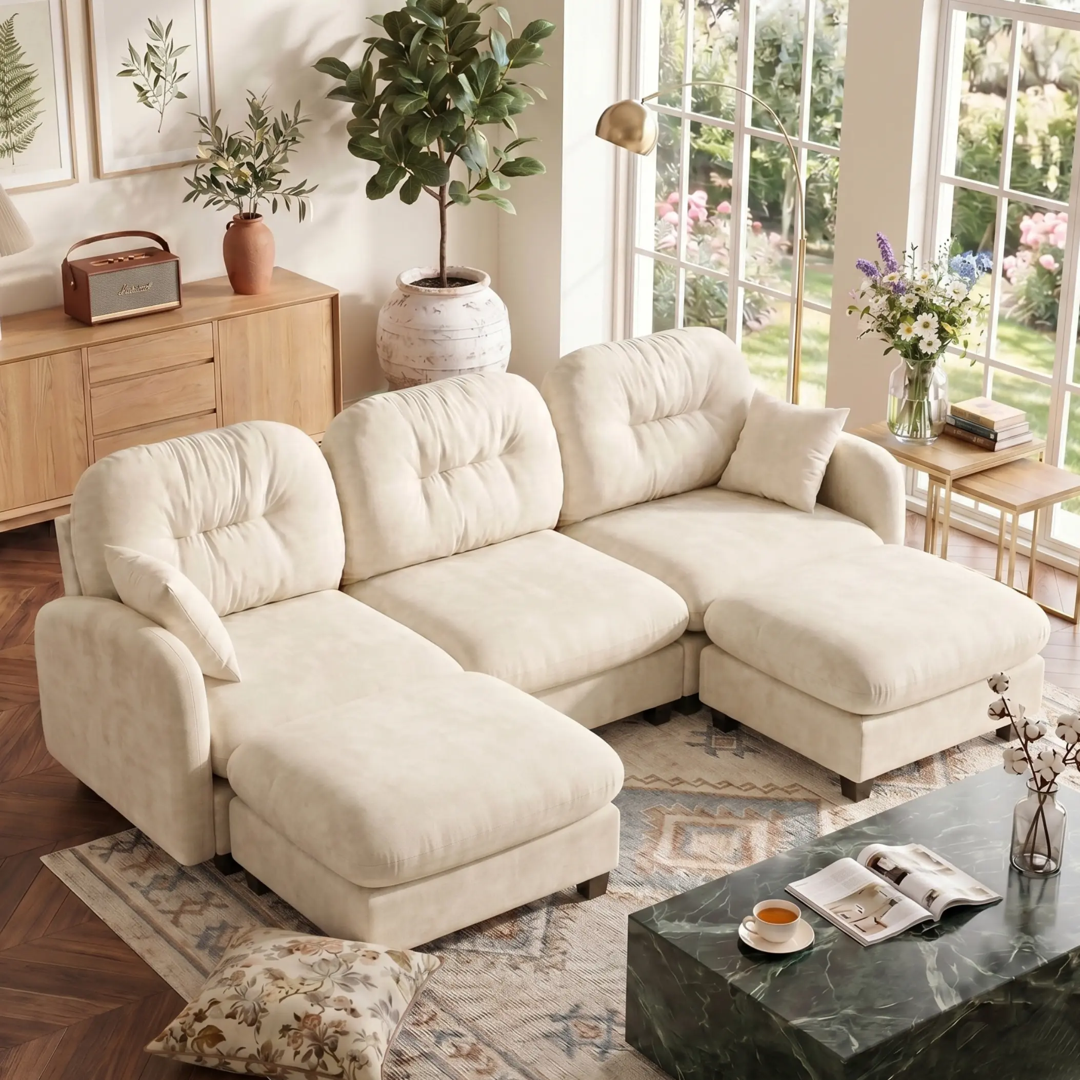 Eyisean 107" Chenille Fluffy Modular Sectional Sofa - 3-Seater Sturdy Comfy Couch, Modern Lounge Furniture with Tufted Cushion Backrest, High-Density Foam, Sleeper Deep Seat, Upholstery, Throw Pillows, Easy Install, Modular Freedom, Chenille Fluffy Sofa,