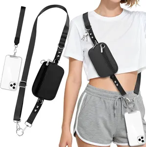 Clip and Go Strap for Phone with Wallet Crossbody Phone Lanyard Adjustable and Detachable ID Wristlet Wallet with ID Window and Zipper, Christmas Gift