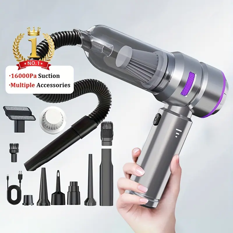 QILIEASY: 16000pa Handheld Vacuum Cleaner, Lightweight Portable Vacuum, 100w Cordless Car Fan, Flexible Hose, 3-Speed Adjustable, Home, Car, Outdoor Use