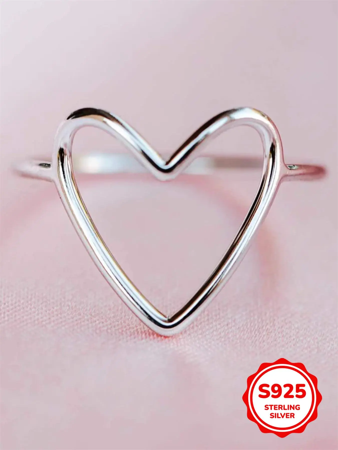 S925 Sterling Silver Heart Shaped Ring, Fashion Accessories for Women & Girls, Trendy All-match & Exquisite Jewelry for Birthday Gift, Fashion Heart Rings, Heart Design Ring