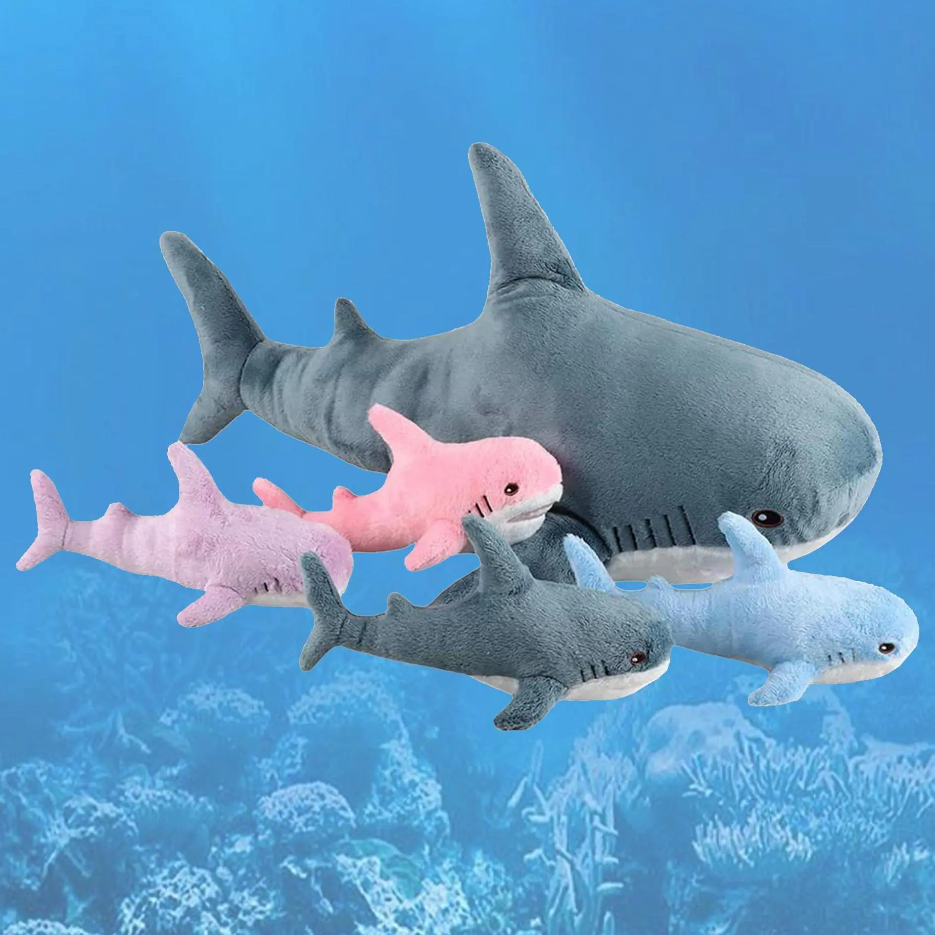 Home Giant Shark Stuffed Toys, 5 Counts/set Soft Plush Pillows, Creative Comfort Animal Plushie Doll Pillow for Room Decor, Fun Birthday Gift, Sofa Ornaments