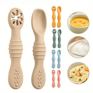 2pcs Food Grade Food Supplement Spoon, Feeding Spoon Tableware, Silicone Utensils Set, Durable Utensils Tableware
