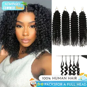WOWANGEL Kinky Curly Deep Curly Nature Black Color Pre-Separated Feather Crochet Miracle Knot Braids For Braiding Curly Invisible Knot 100% Human Hair Extensions With String Spring Sale